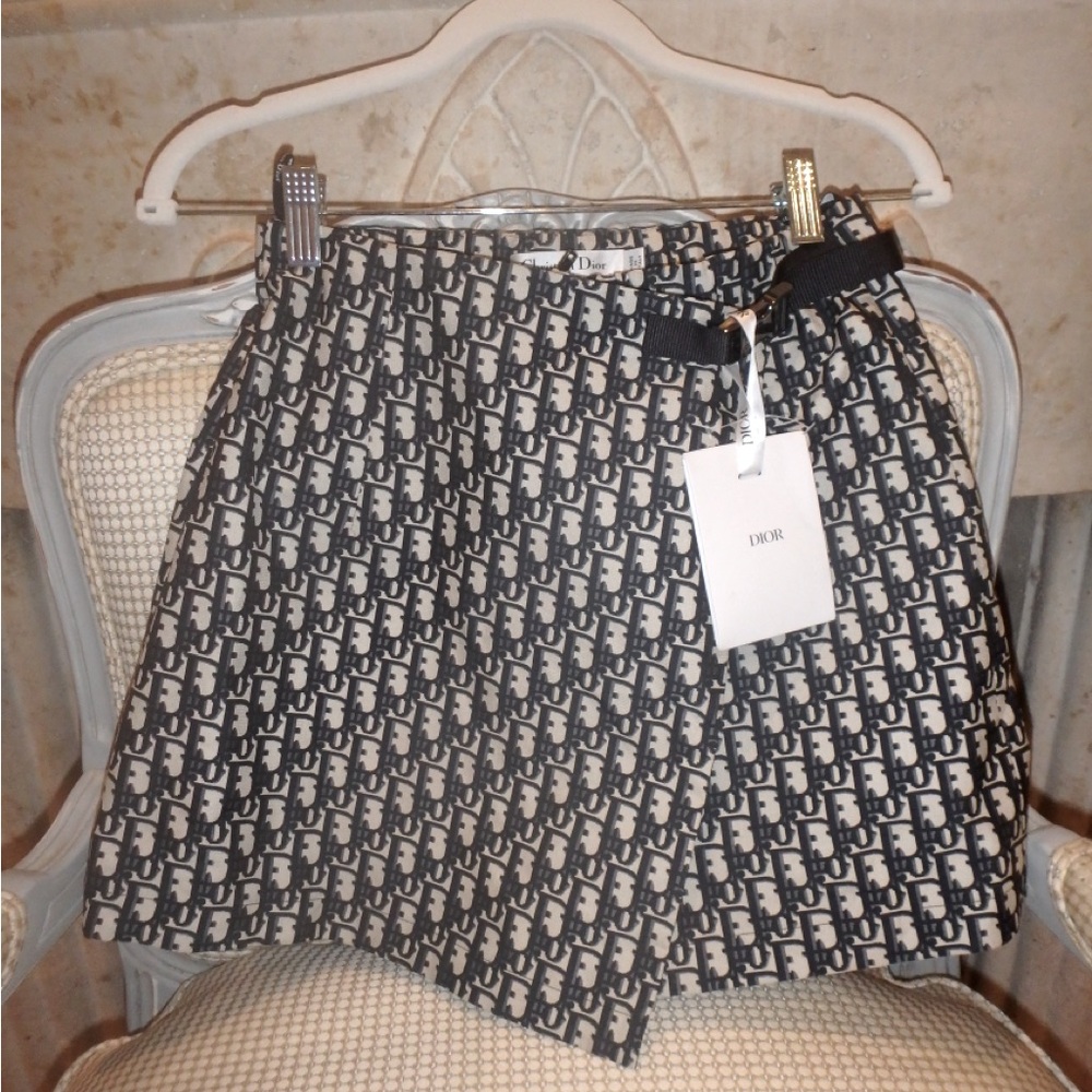 Blue and Ecru Technical Taffeta Jacquard skort with Dior oblique motif NWT sz 36